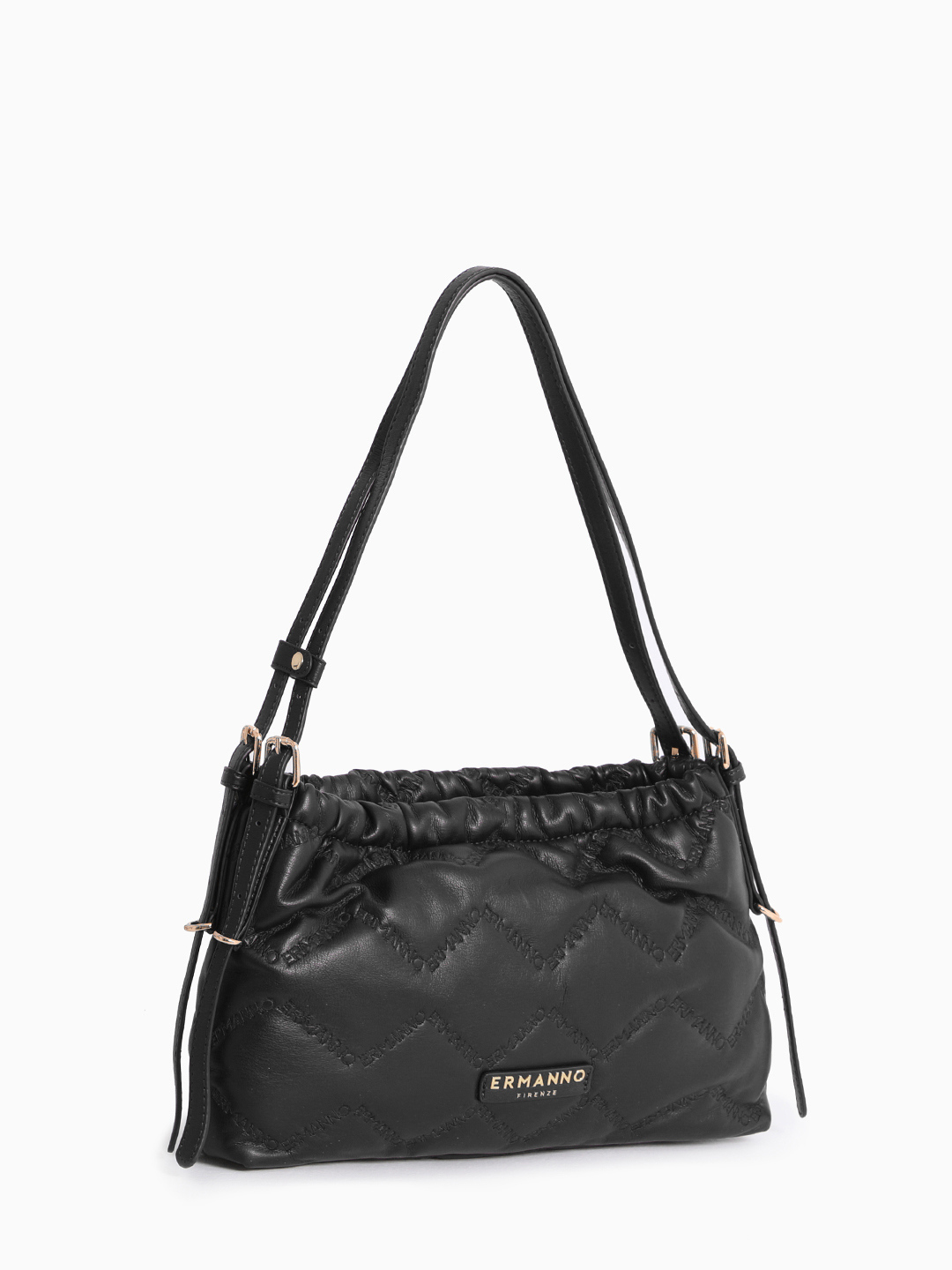 Чёрная сумка-хобо в размере М с брендированной стёжкой от ERMANNO FIRENZE