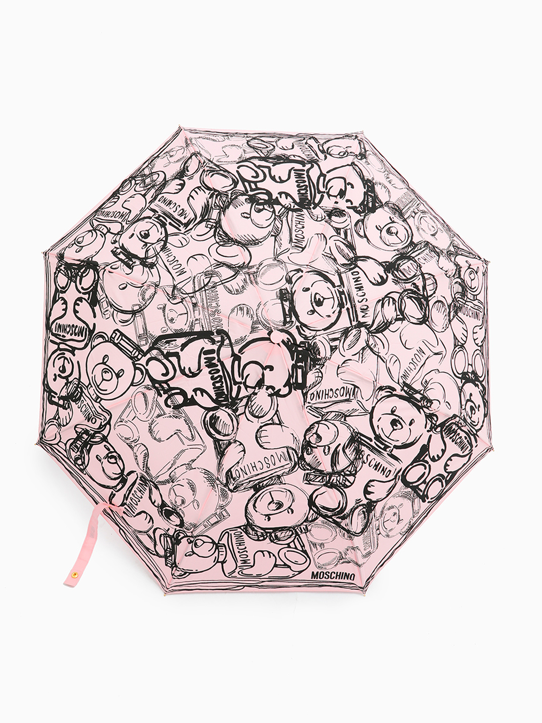 Розовый зонт-автомат mini с изображением чёрно-белых мишек от MOSCHINO