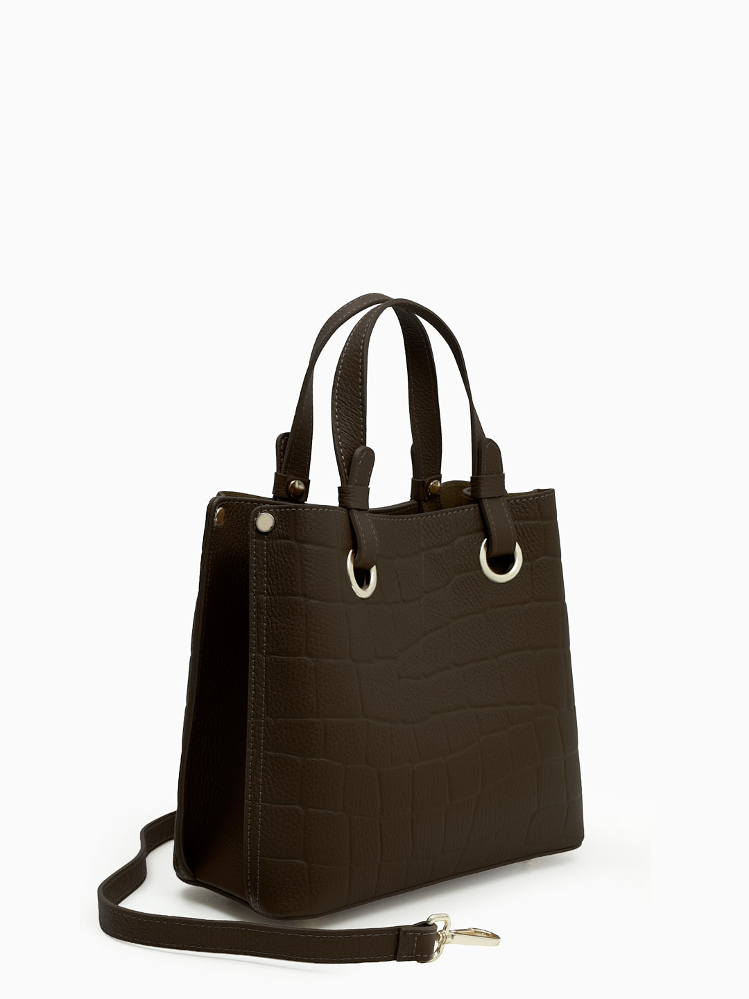 Небольшая классическая сумка от бренда Folle из натуральной кожи в коричневом цвете со штампом под жирафа
