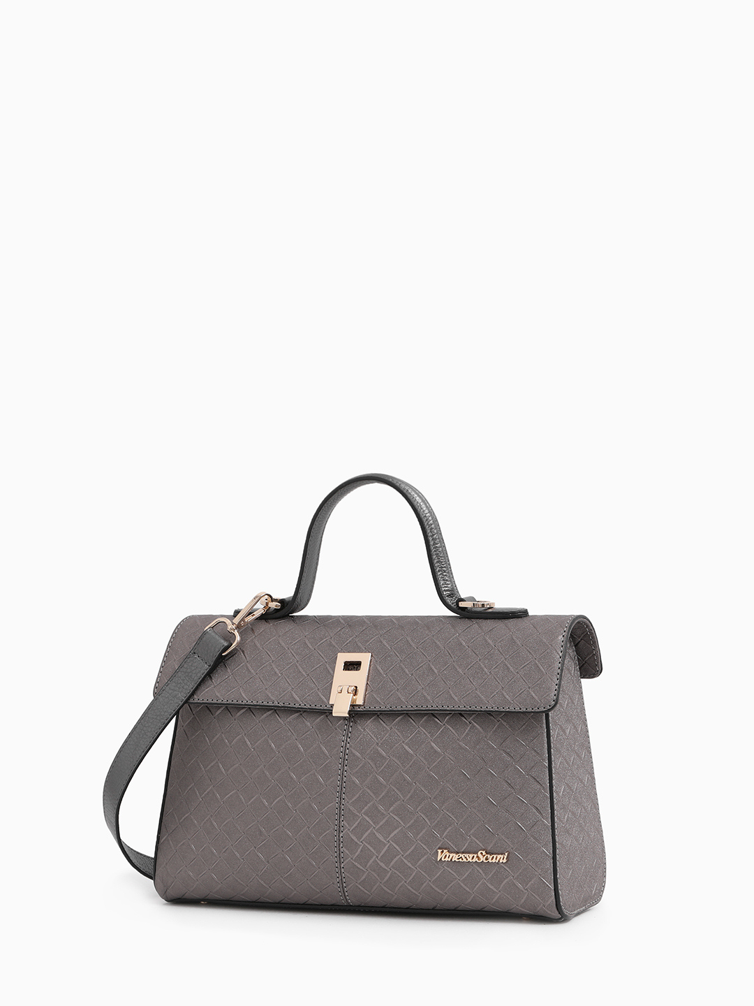 Сумка-портфель с узорным тиснением и металлическим логотипом Vanessa Scani в свинцовом оттенке