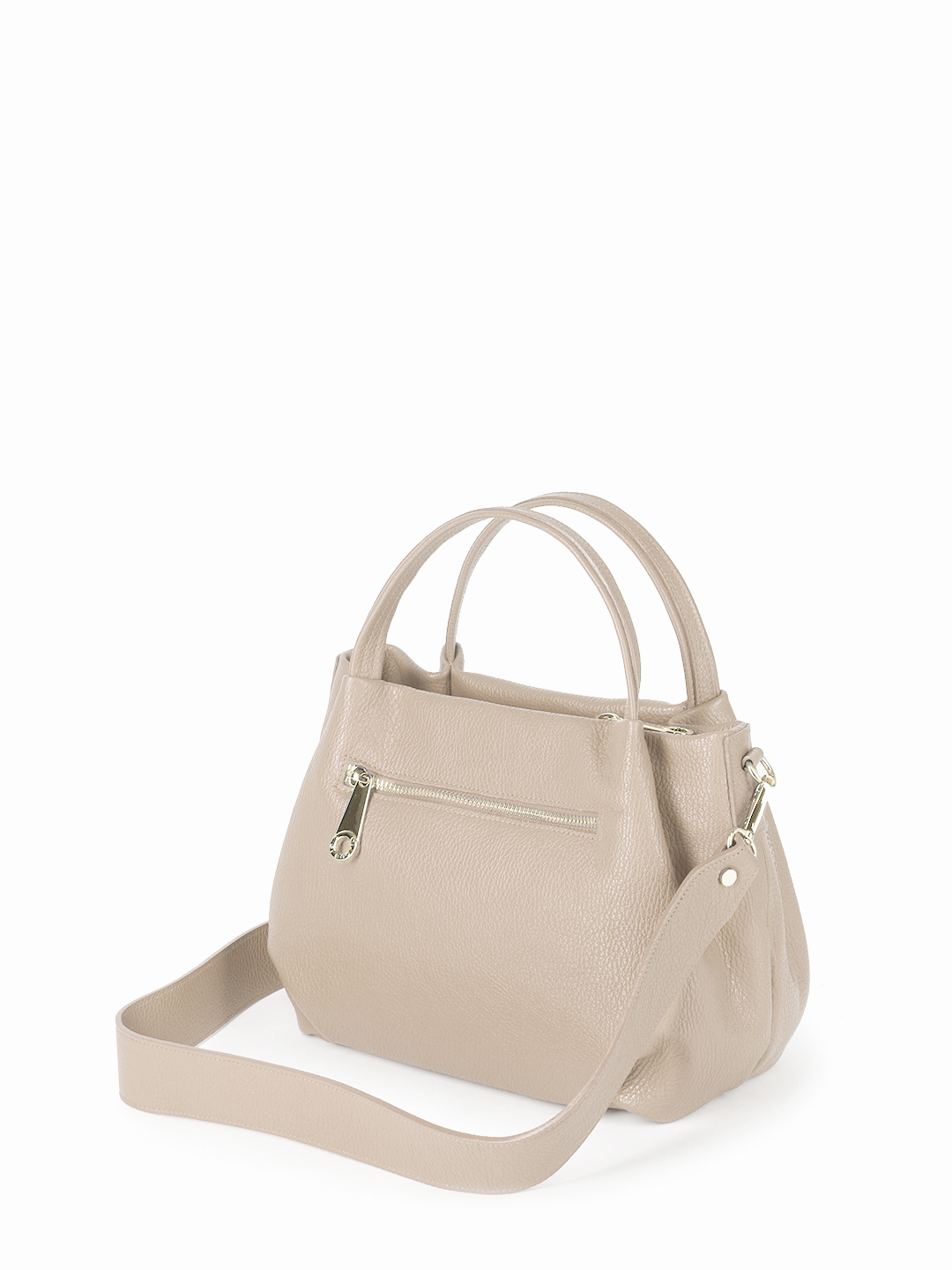 Небольшая сумка с дополнительным кошельком из зернистой кожи темно-бежевого оттенка от Di Gregorio