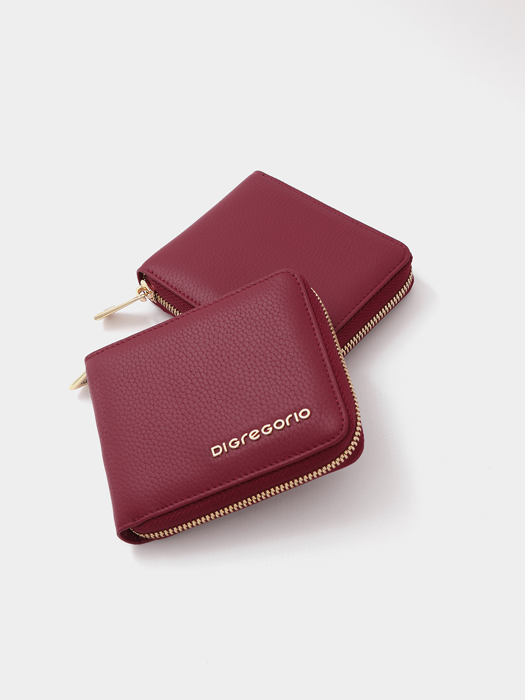 Небольшой кошелёк с металлическим логотипом Di Gregorio в бордовом оттенке