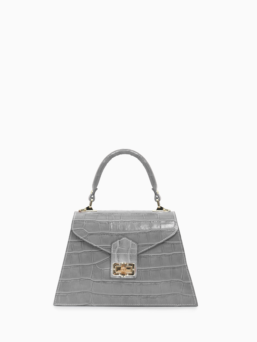 Сумка-сэтчел с поворотной фурнитурой от BE NICE из кожи под крокодила серого оттенка