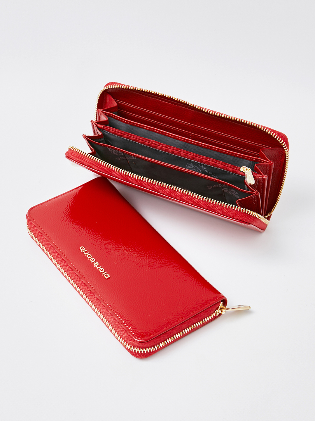 Минималистичный бумажник с металлическим логотипом Di Gregorio в красном цвете