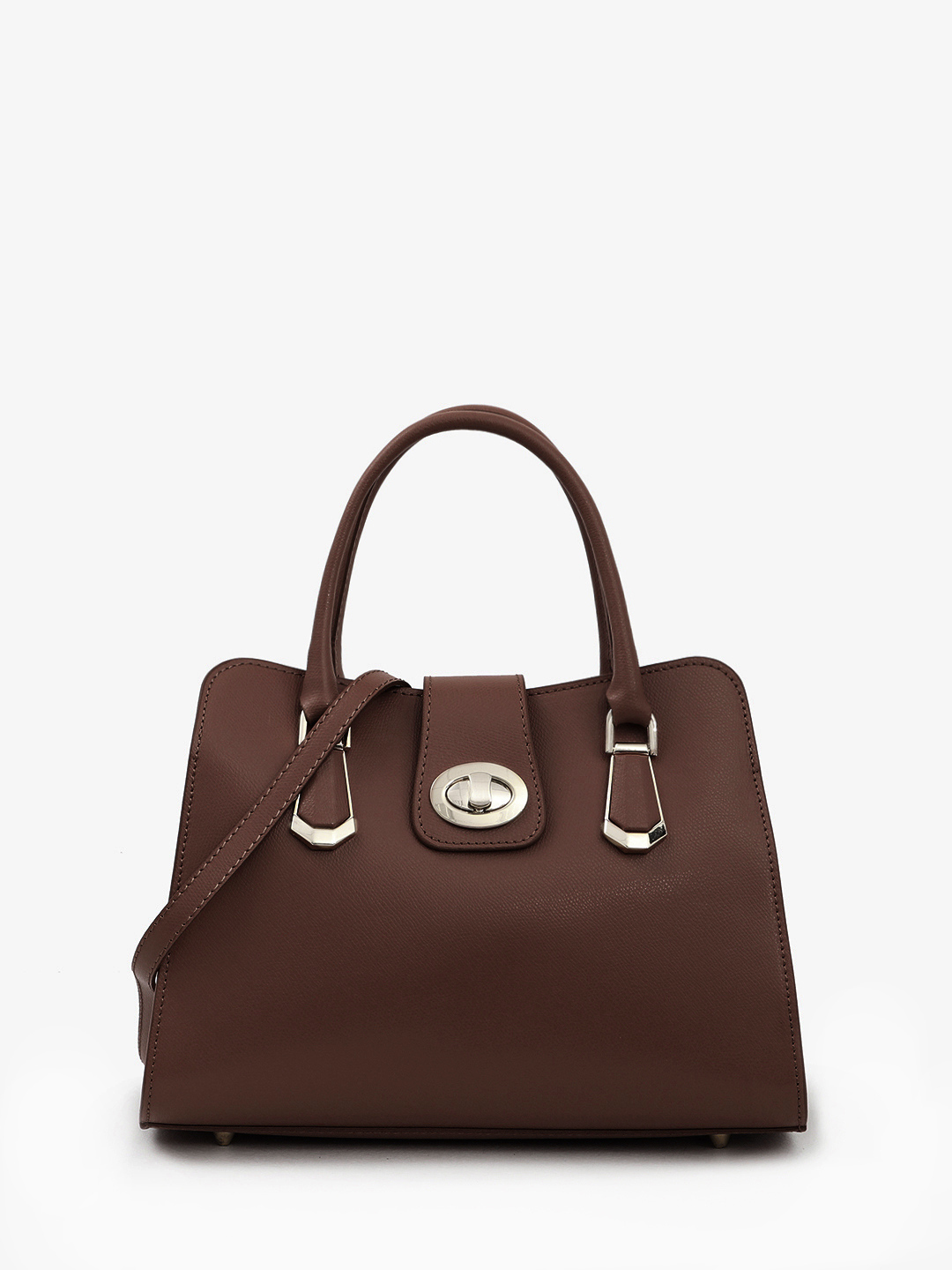 Сумка-тоут с поворотной золотистой фурнитурой от FOLLE в коричневом цвете