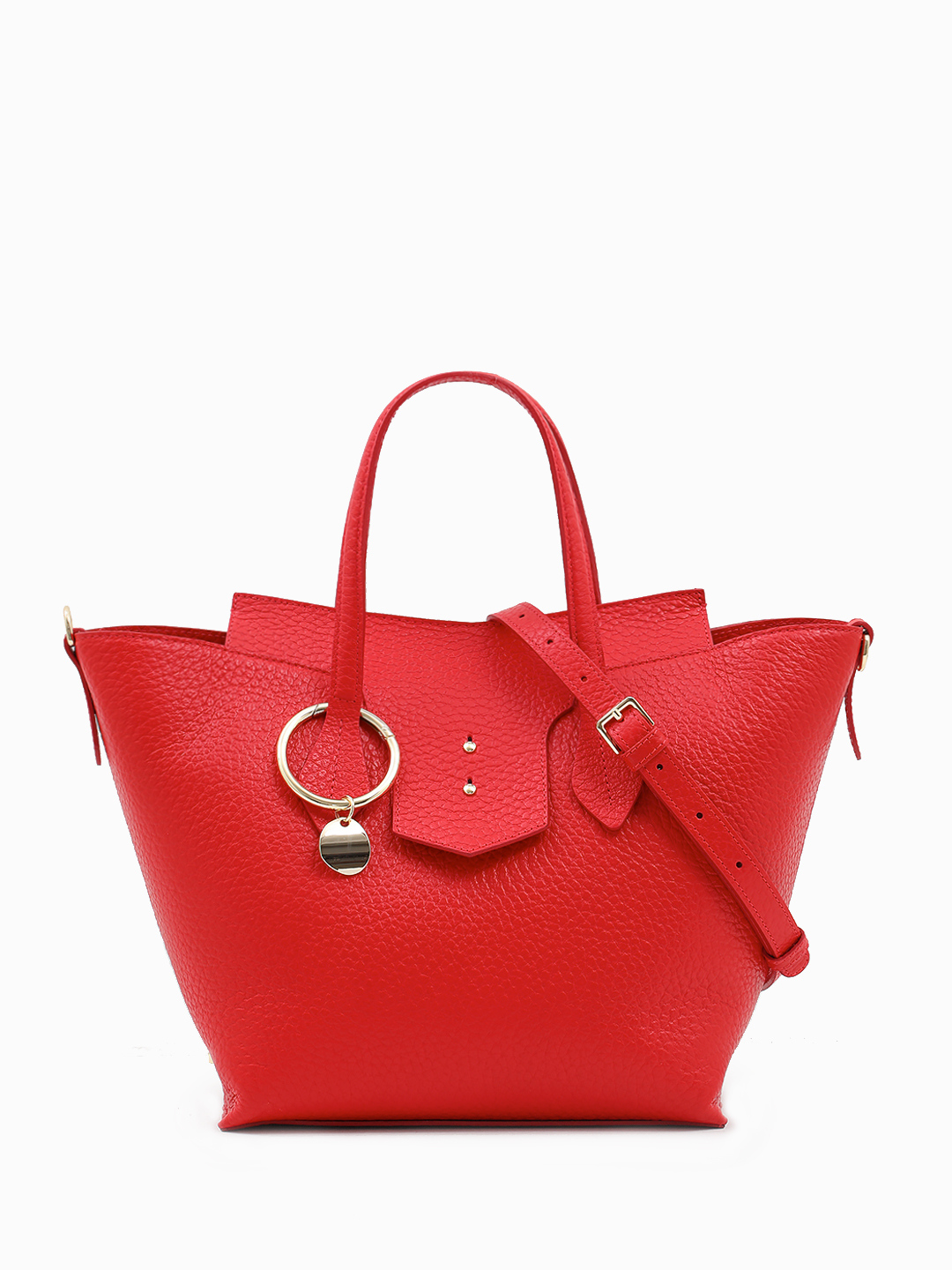 Красная сумка-трапеция AELITA с круглым брелоком и тиснёным логотипом KELLEN