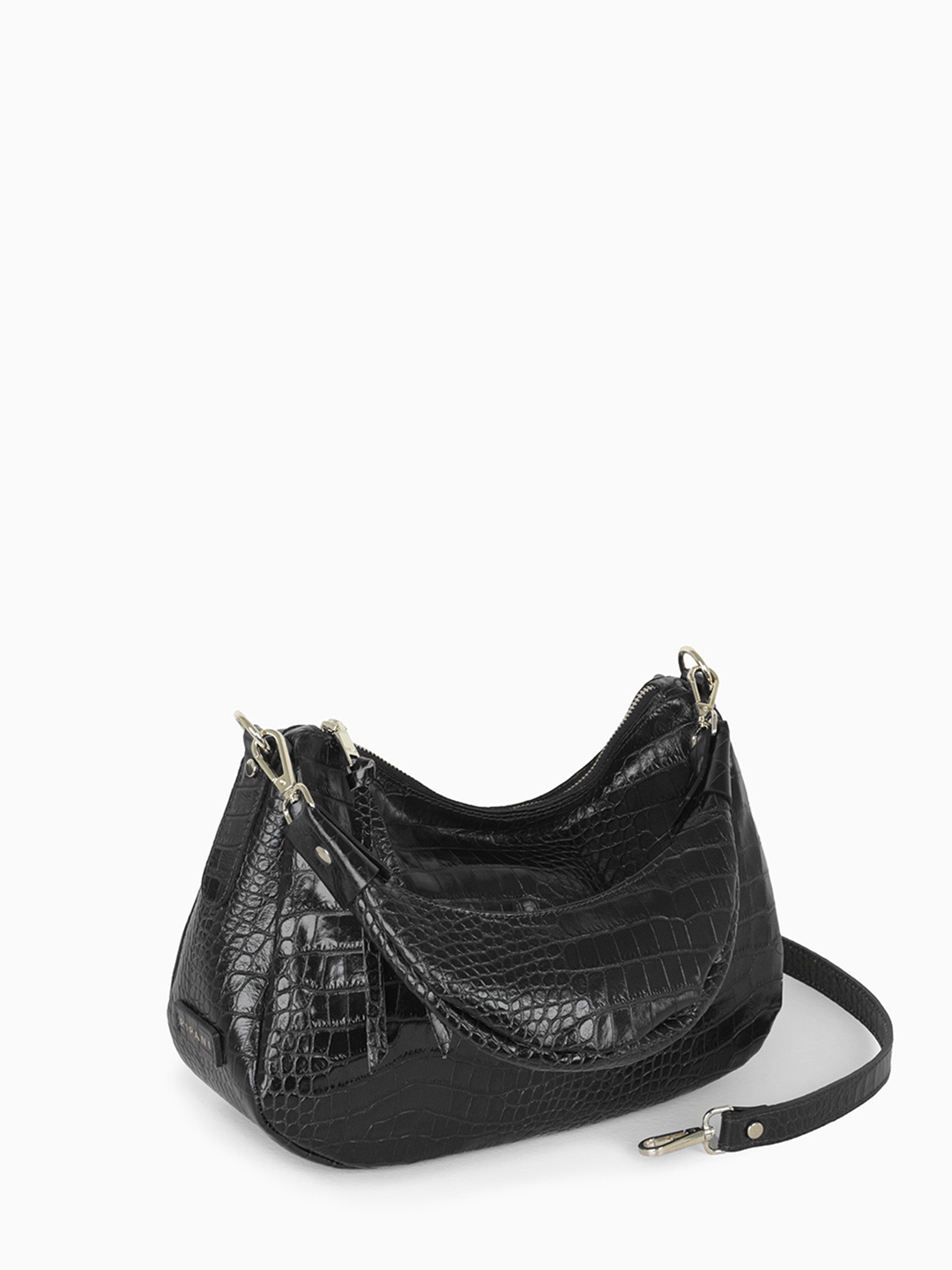 Мешок с сумкой-ручкой от RIPANI в чёрной коже со штампом под крокодила