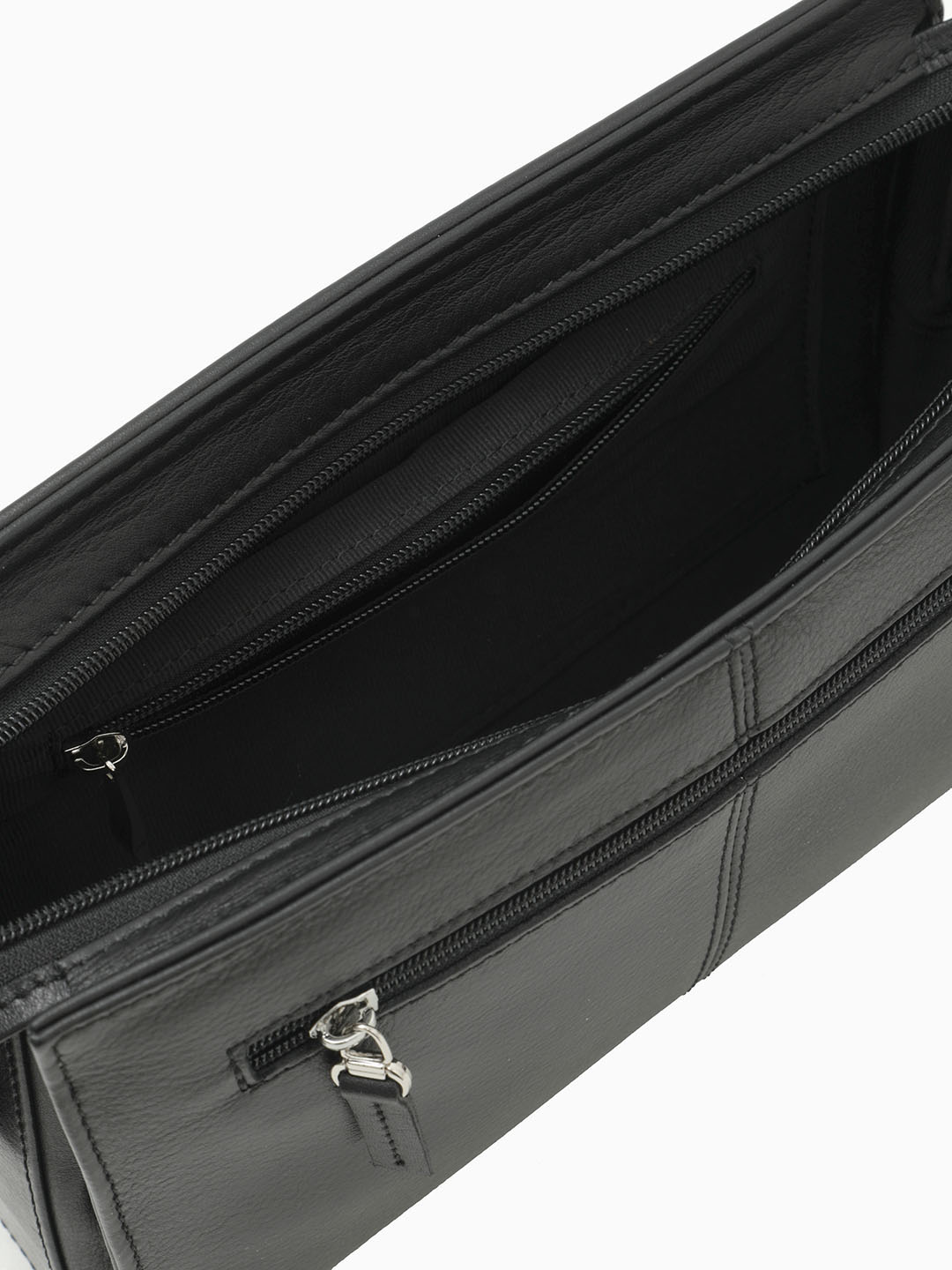 Мужской клатч-барсетка от BOND из натуральной мелкозернистой кожи черного цвета