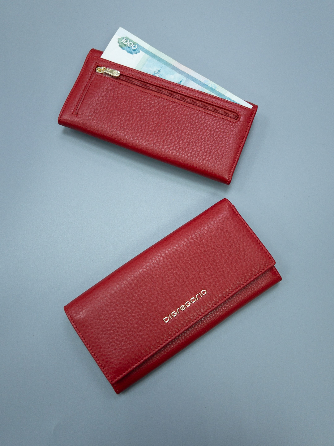 Кошелёк-бумажник с именными буквами Di Gregorio красного цвета